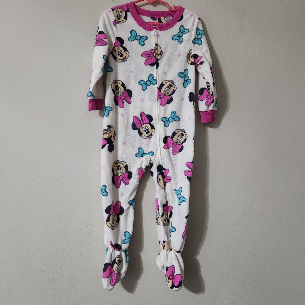 Disney Minnie Mouse One Piece Zipup Pajama Footie Size 3T Toddler Pj